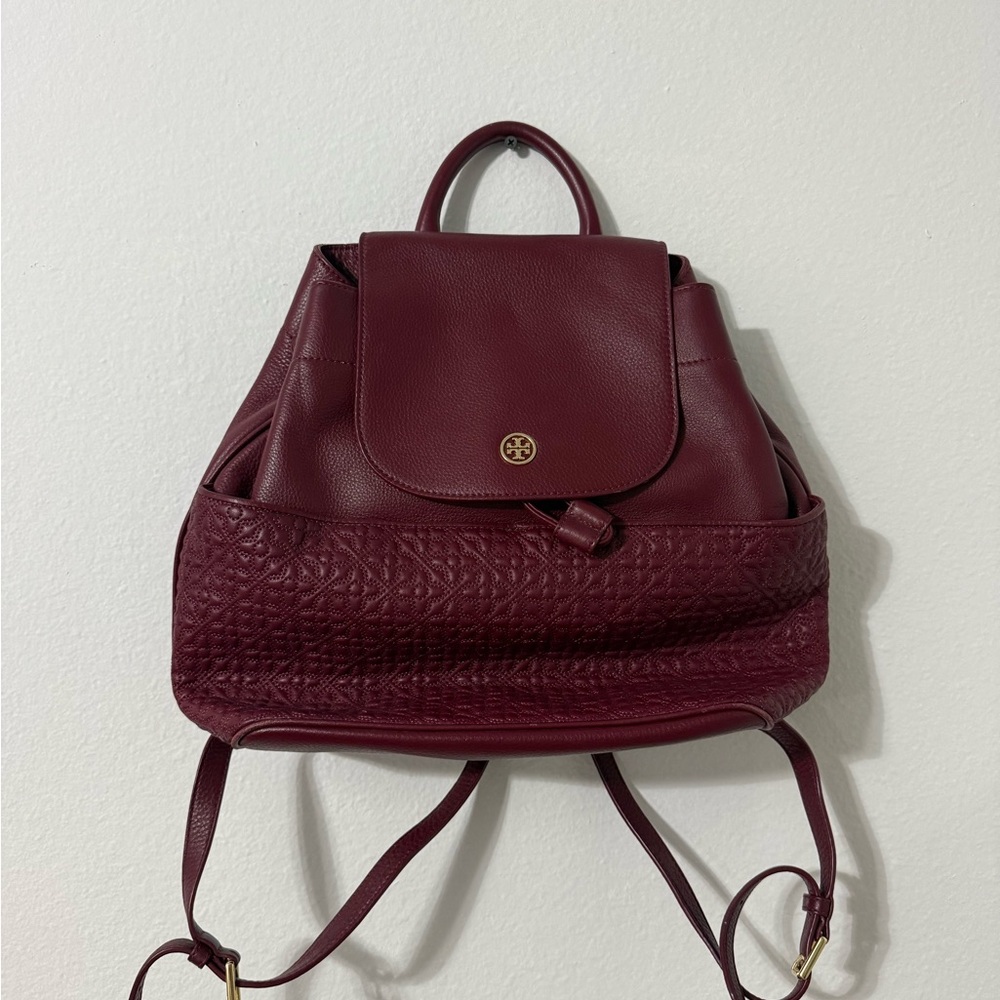 Tory Burch burgundy, leather Backpack with Adjustable Straps